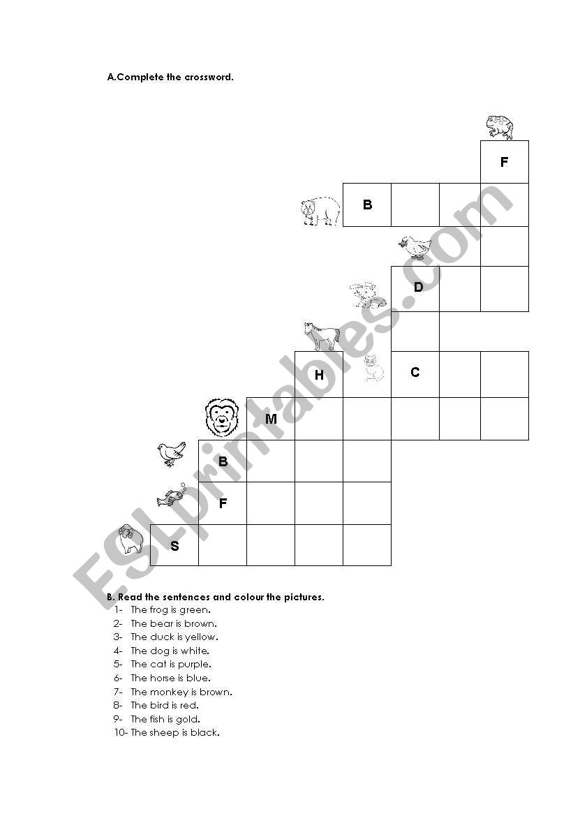 animal crossword worksheet