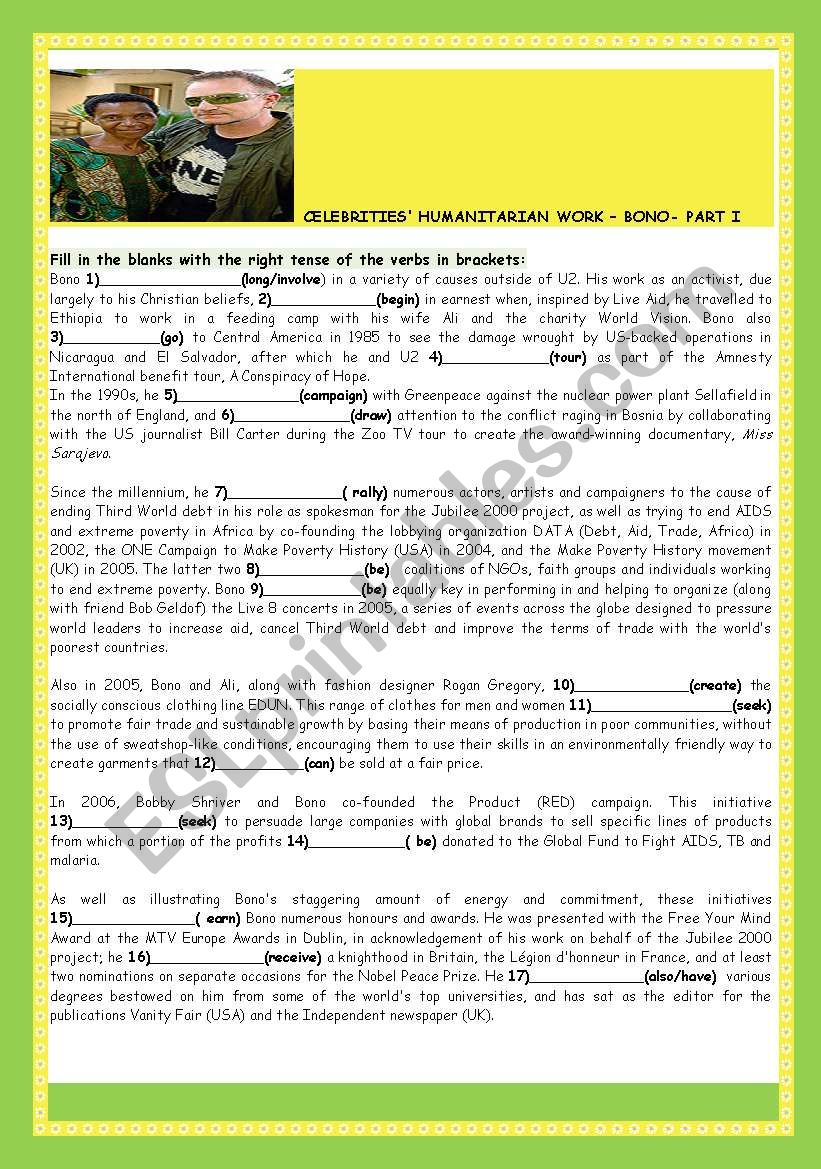 FAME - CELEBRITIES’ HUMANITARIAN WORK – BONO- PART I FAME - CELEBRITIES’ HUMANITARIAN WORK – BONO- PART I