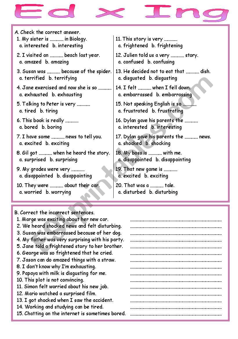 Ed x Ing worksheet