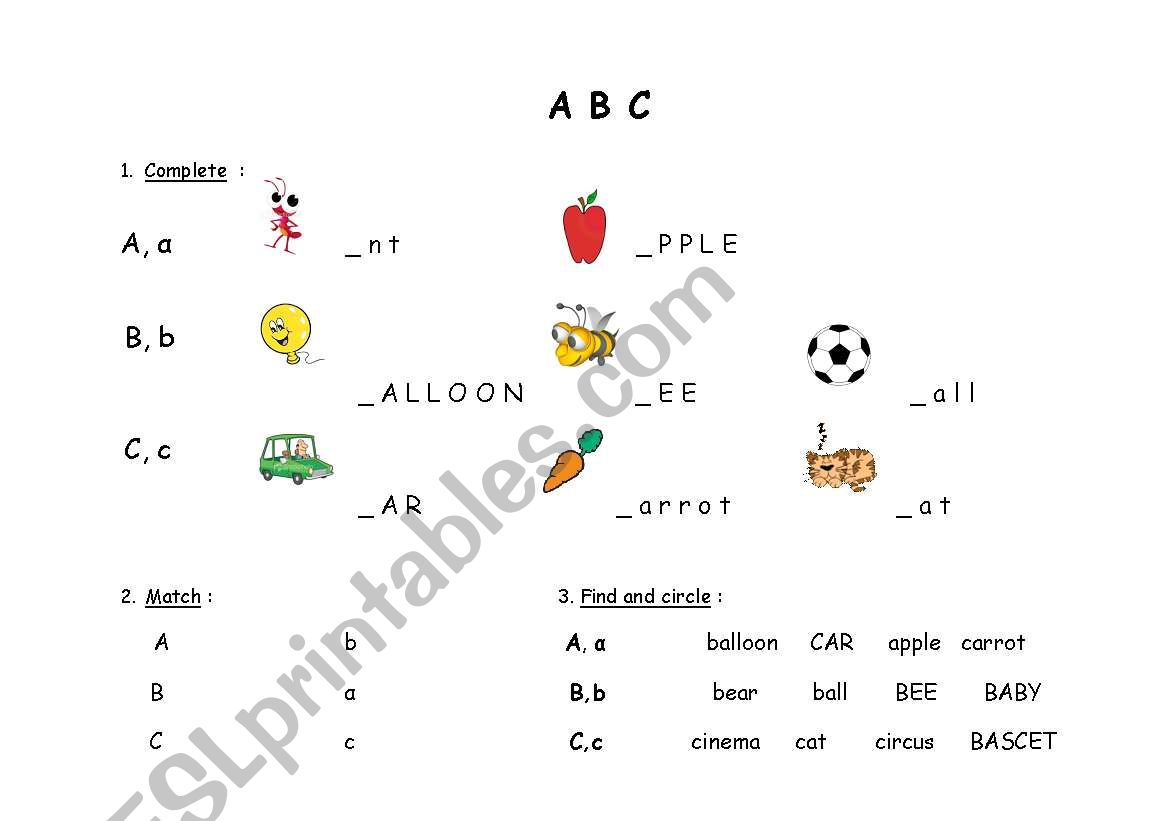 The alphabet. Letters a,b,c worksheet