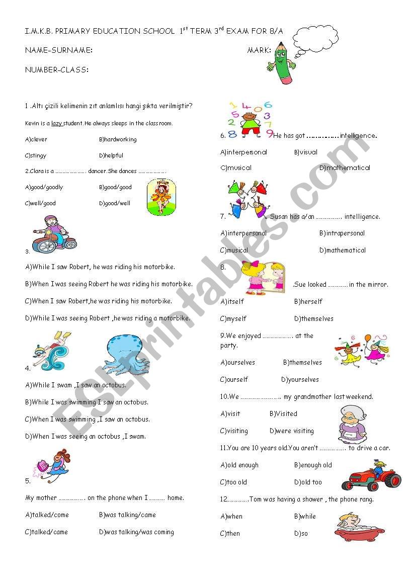 8th grade test 1 worksheet