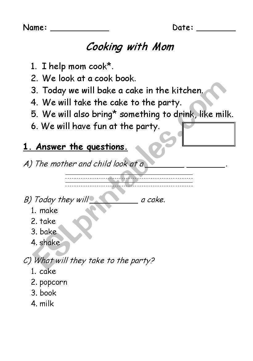 Cooking with Mom worksheet