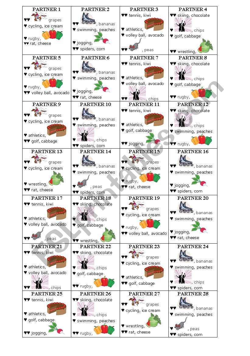 Find the right partner worksheet