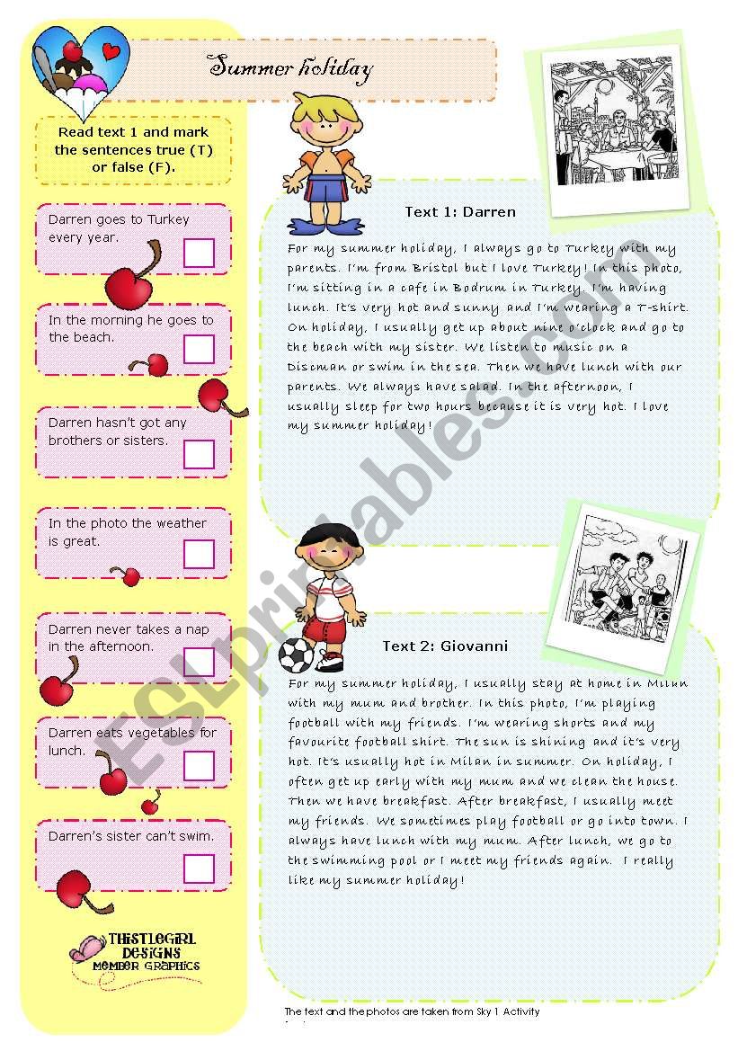 Summer Holiday worksheet