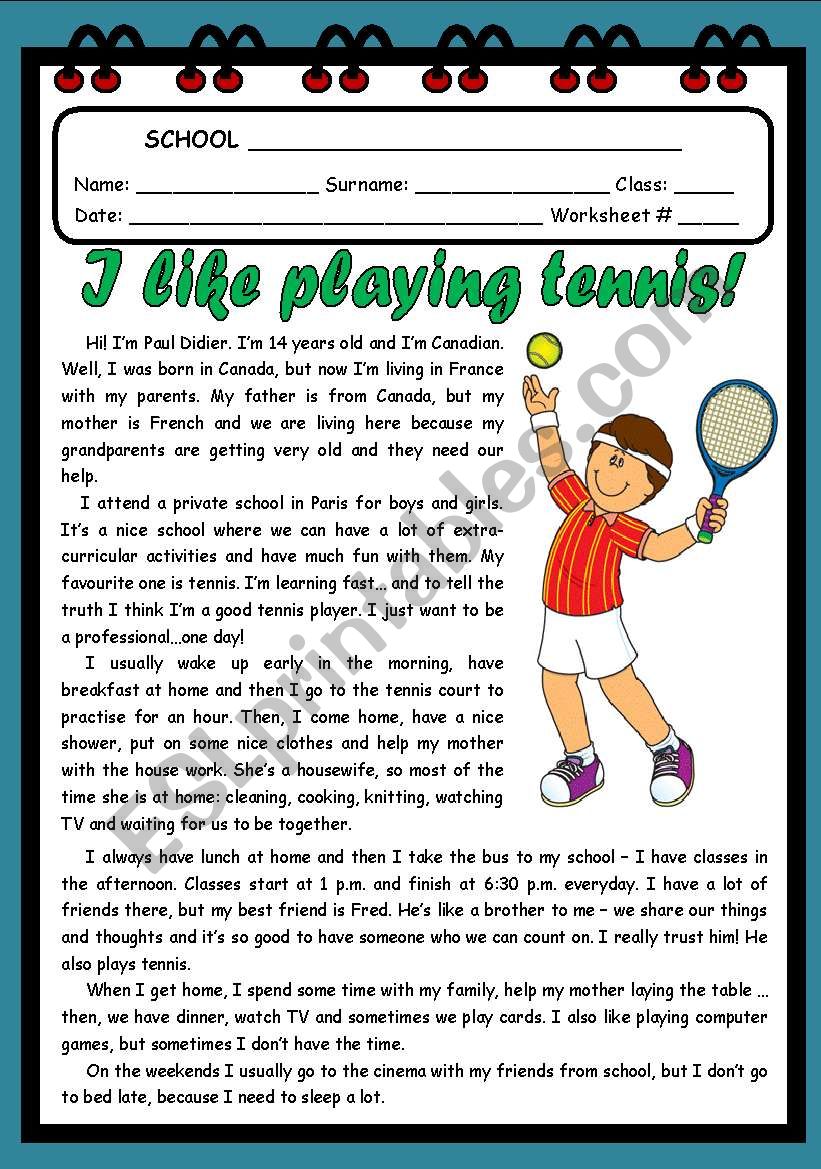 I LIKE PLAYING TENNIS! ( 2 PAGES )
