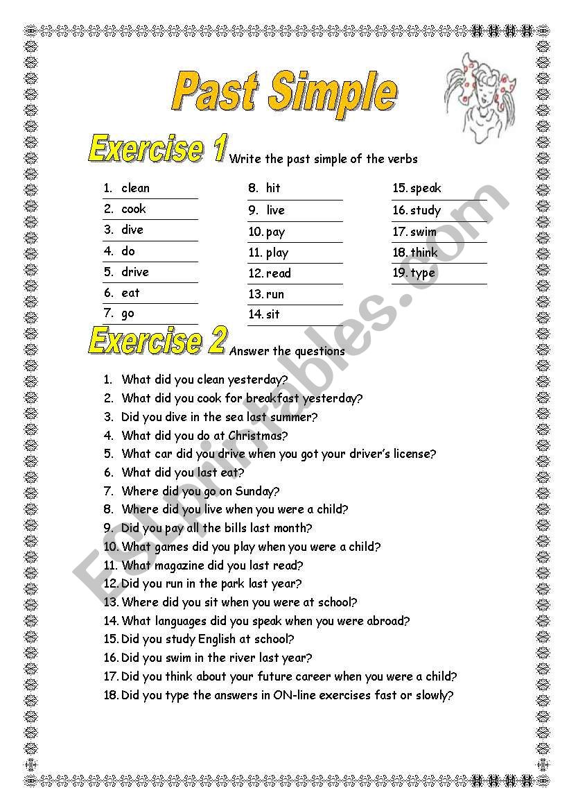 3 pages/7 exercises Past Simple