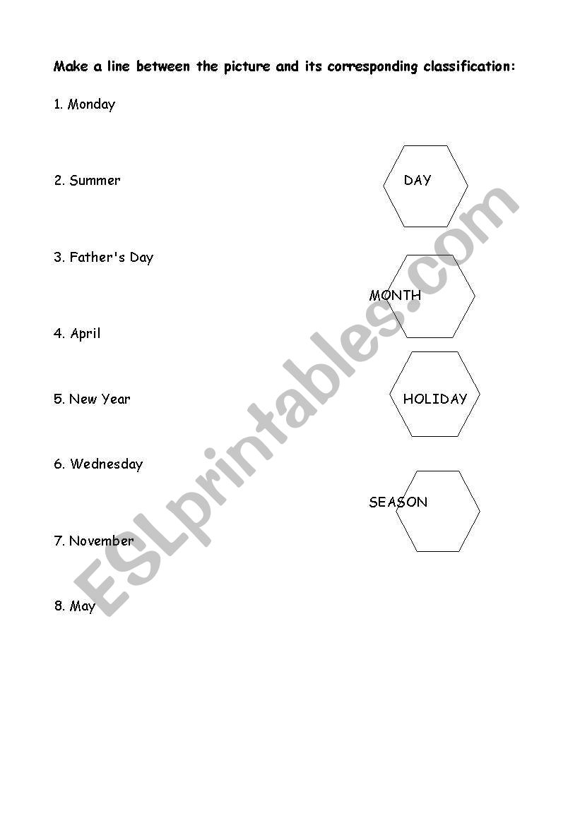 day, month, seasons, holidays worksheet