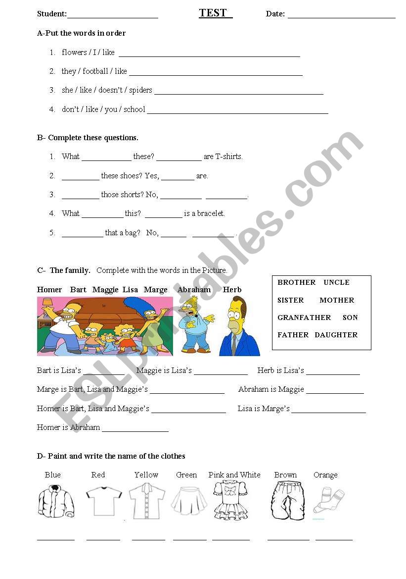 Test for 5 grade worksheet