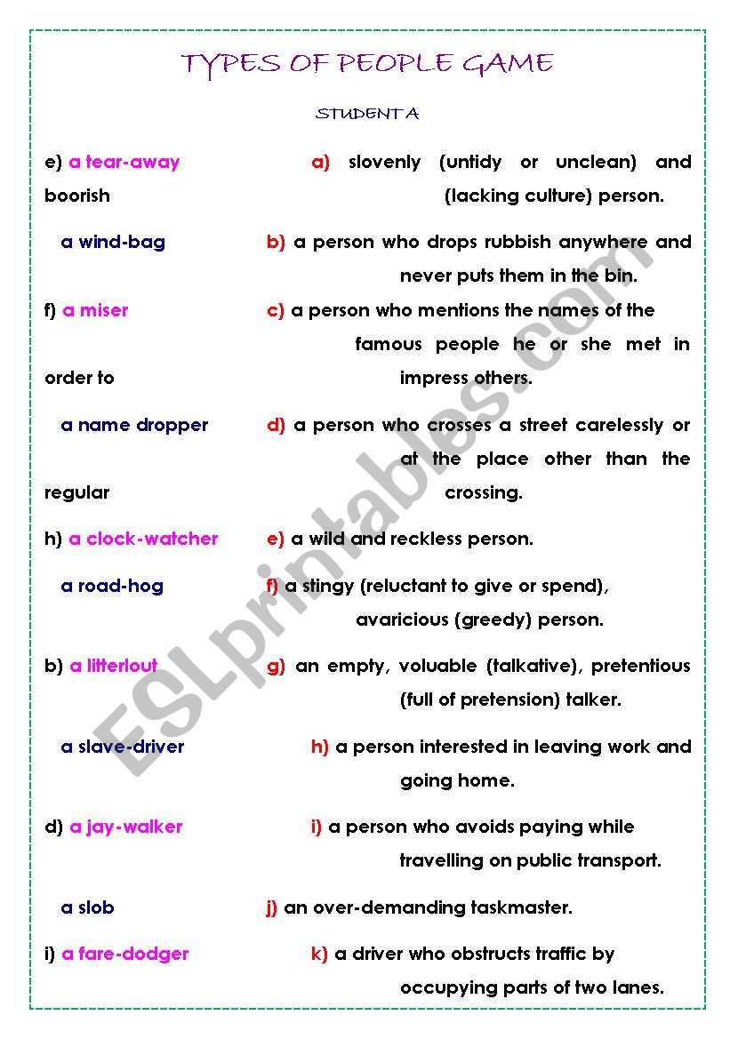 TYPES OF PEOPLE GAME (III) worksheet