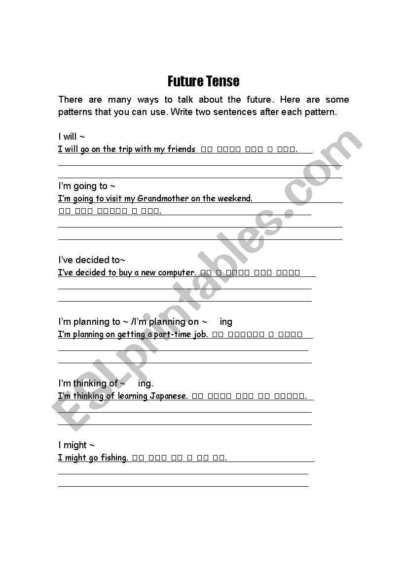 Future tense worksheet