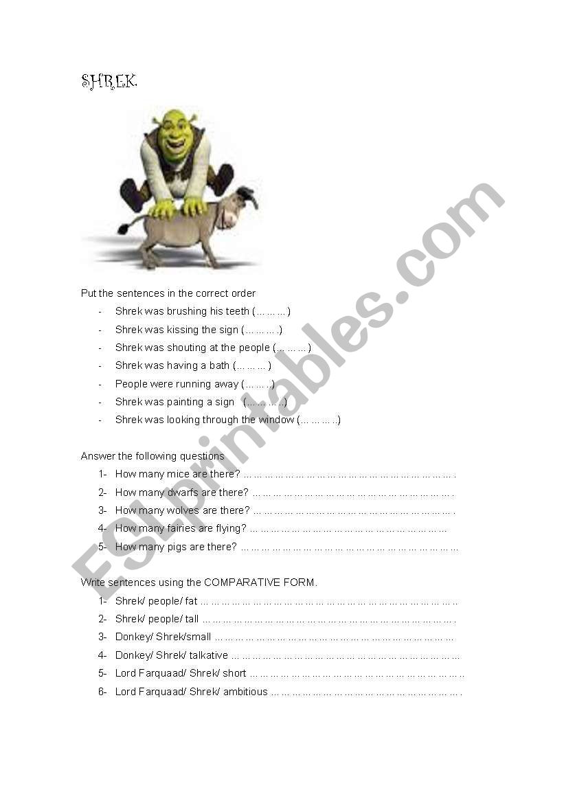 shrek 1 worksheet