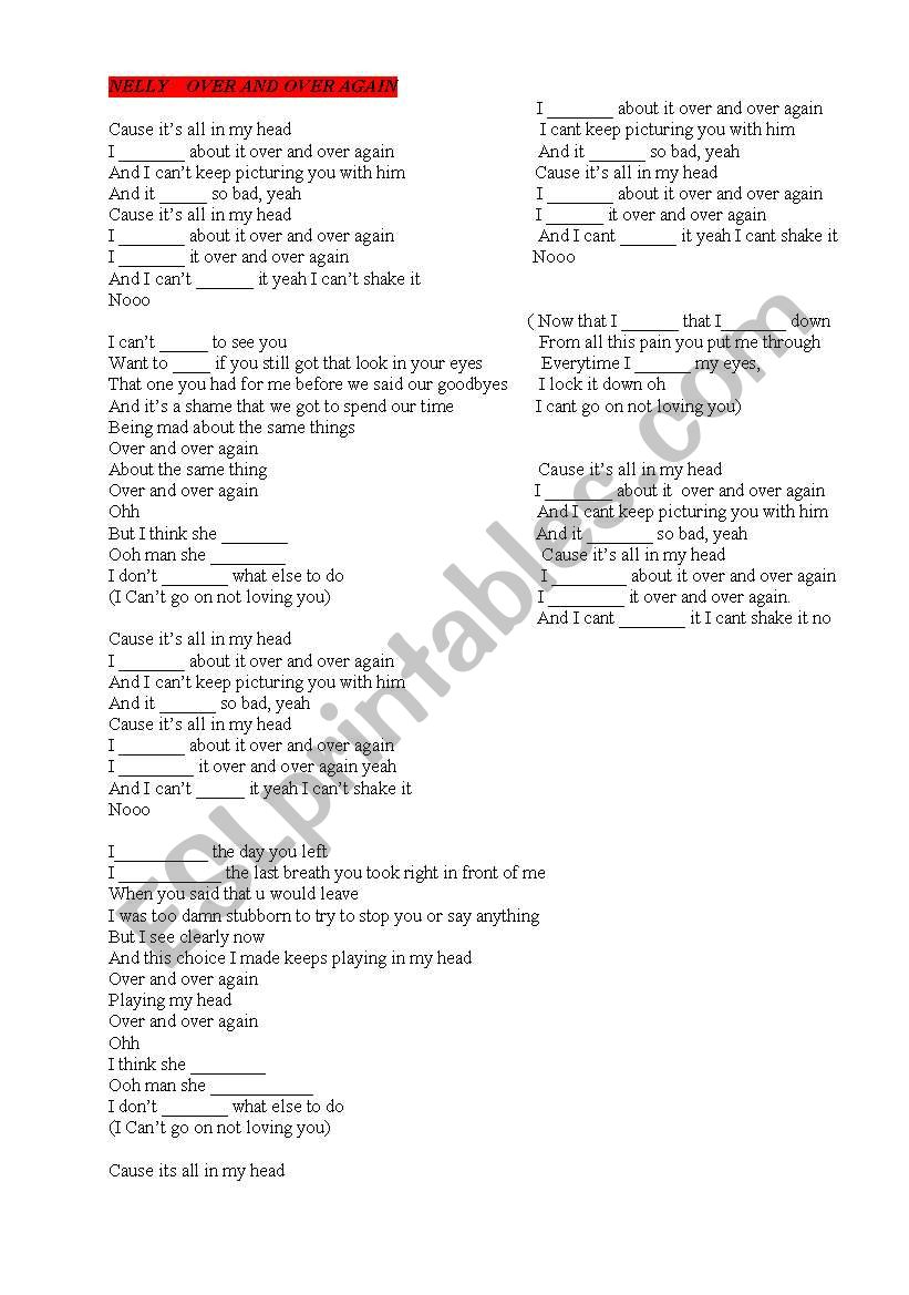 Nelly over and over again  worksheet