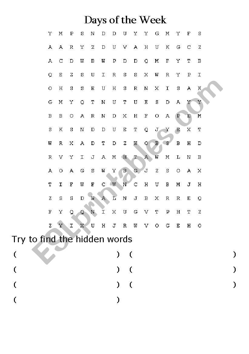 Days of the week worksheet