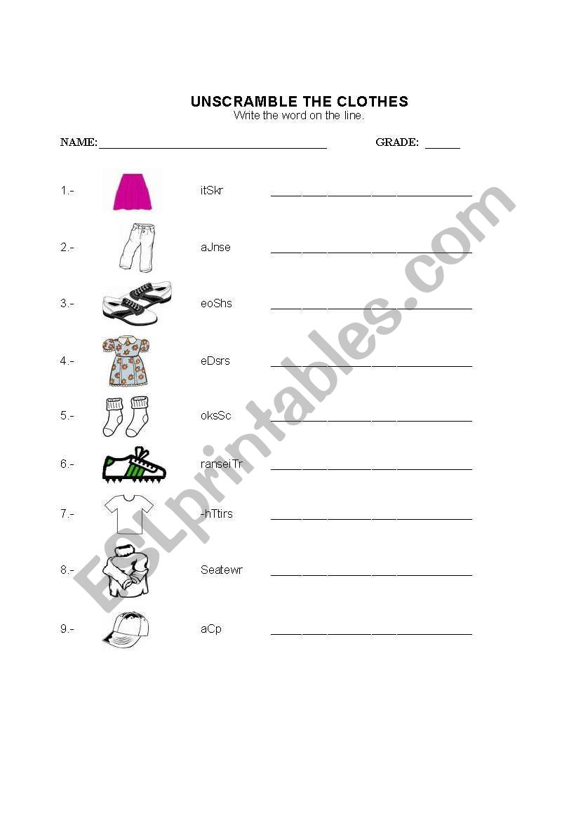 CLOTHES worksheet