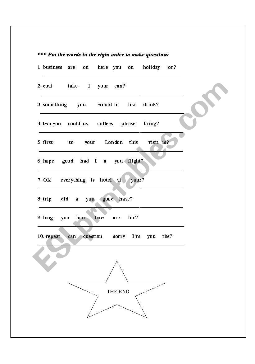 WORD ORDER worksheet