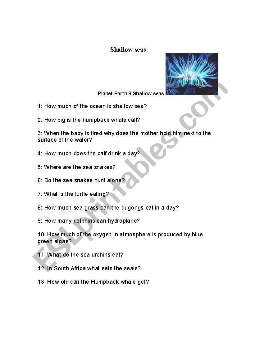 Planet Earth Ocean Deep Worksheet