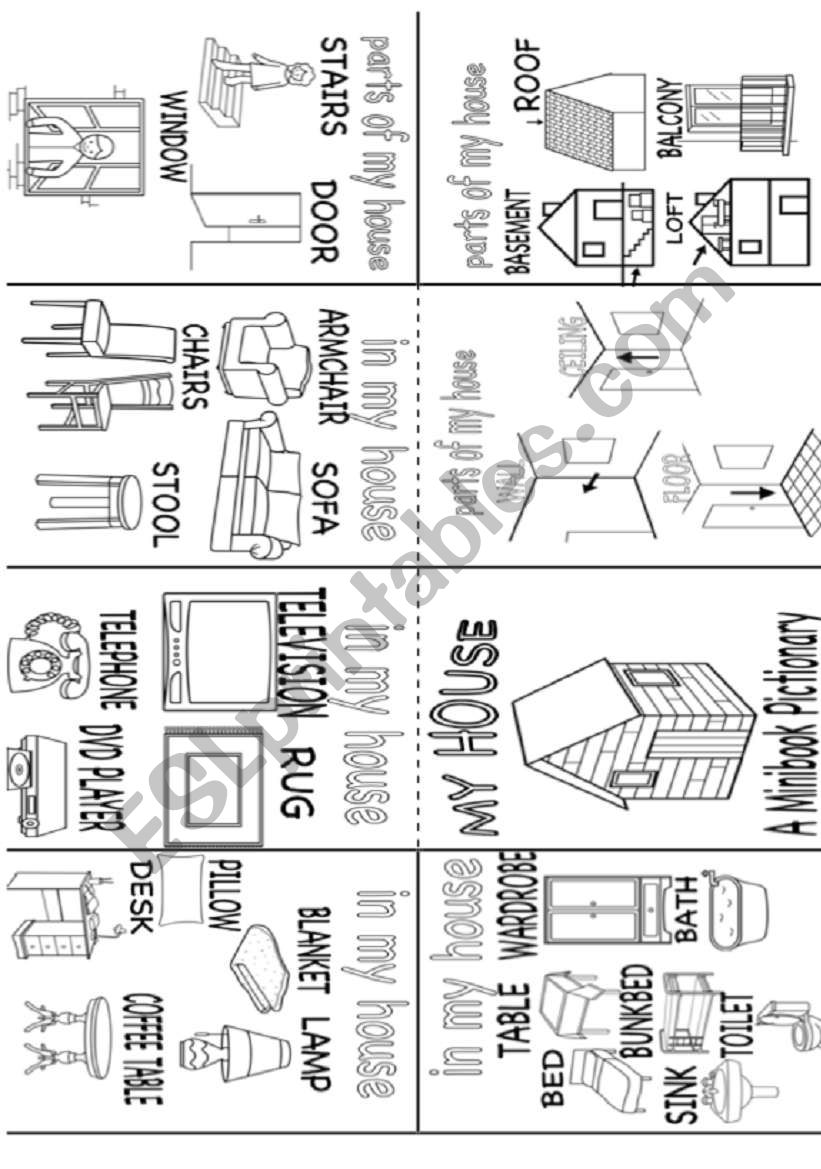 my house pictionary mini book worksheet