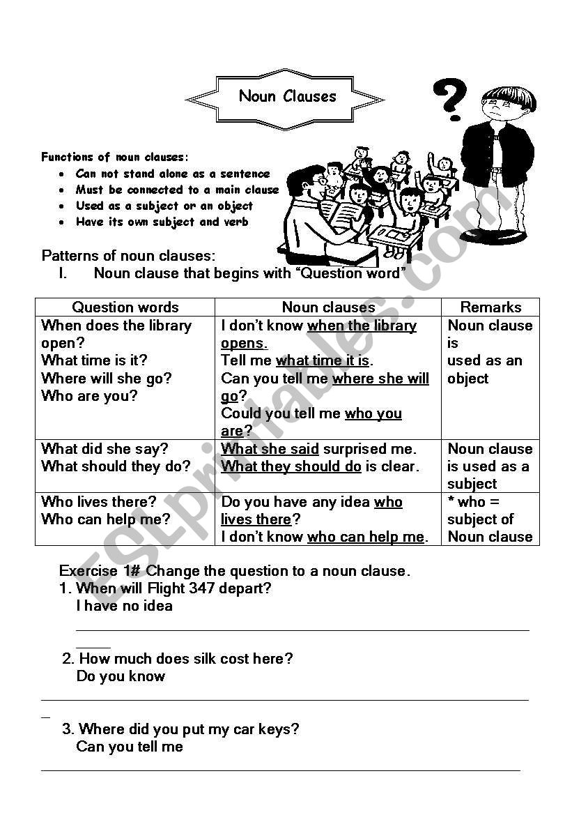 noun clauses worksheet