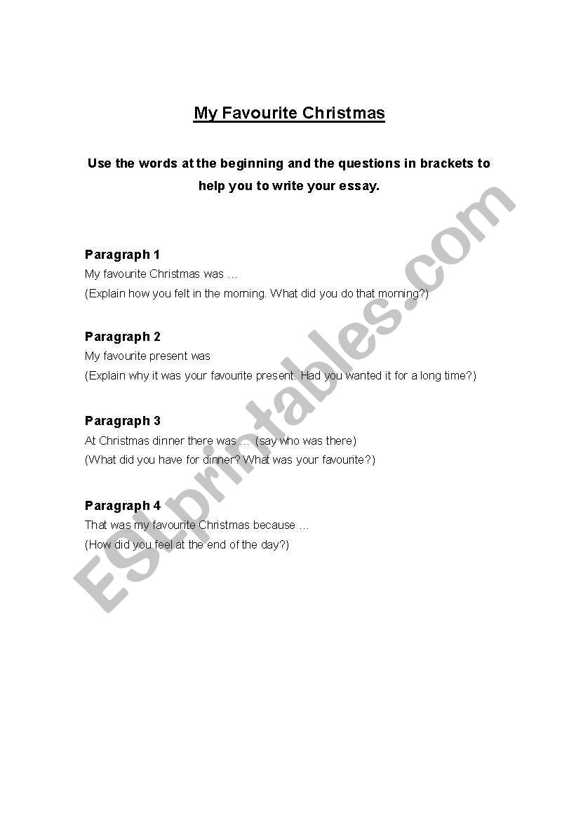 Christmas Essay Template worksheet