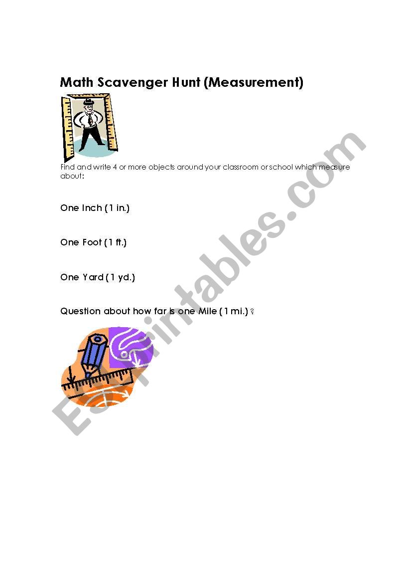 Math measure scavenger hunt worksheet