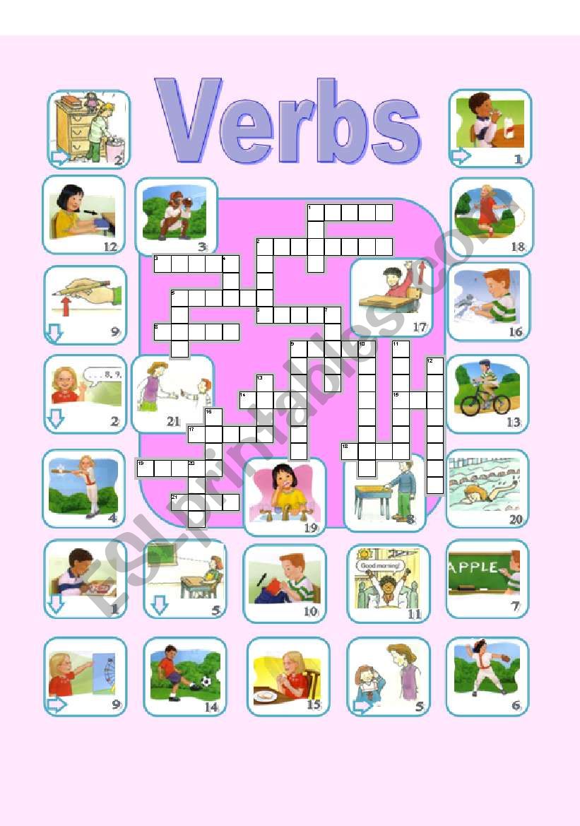 Verbs crossword worksheet