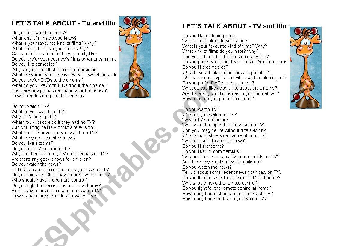 Lets talk about TV and FILMS worksheet