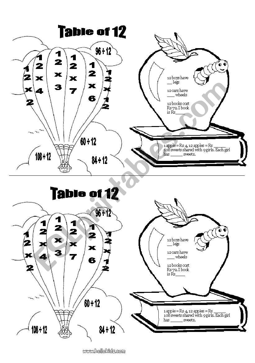 Table of 12 worksheet