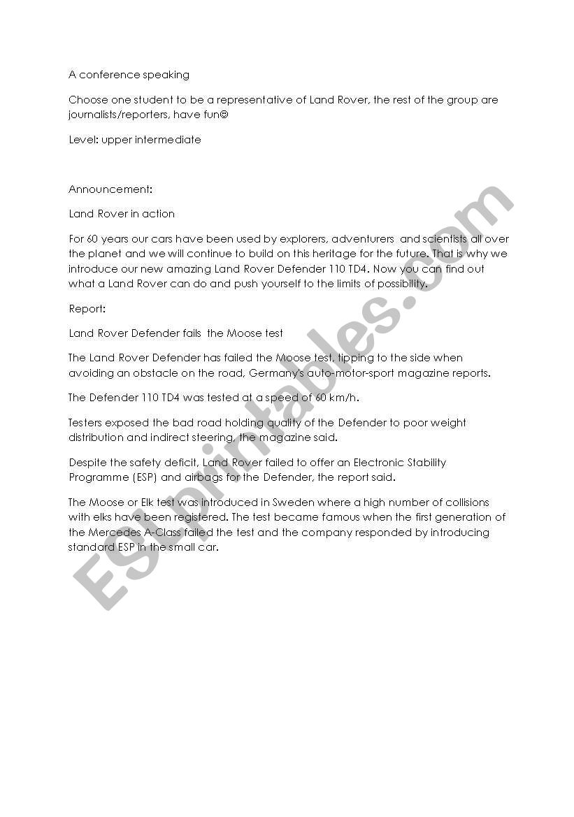 conference speaking worksheet