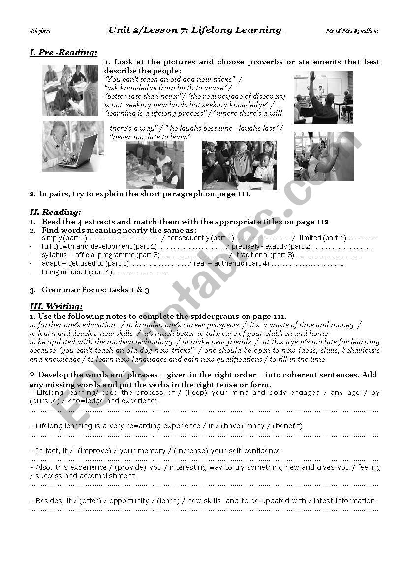 lifelong learning worksheet