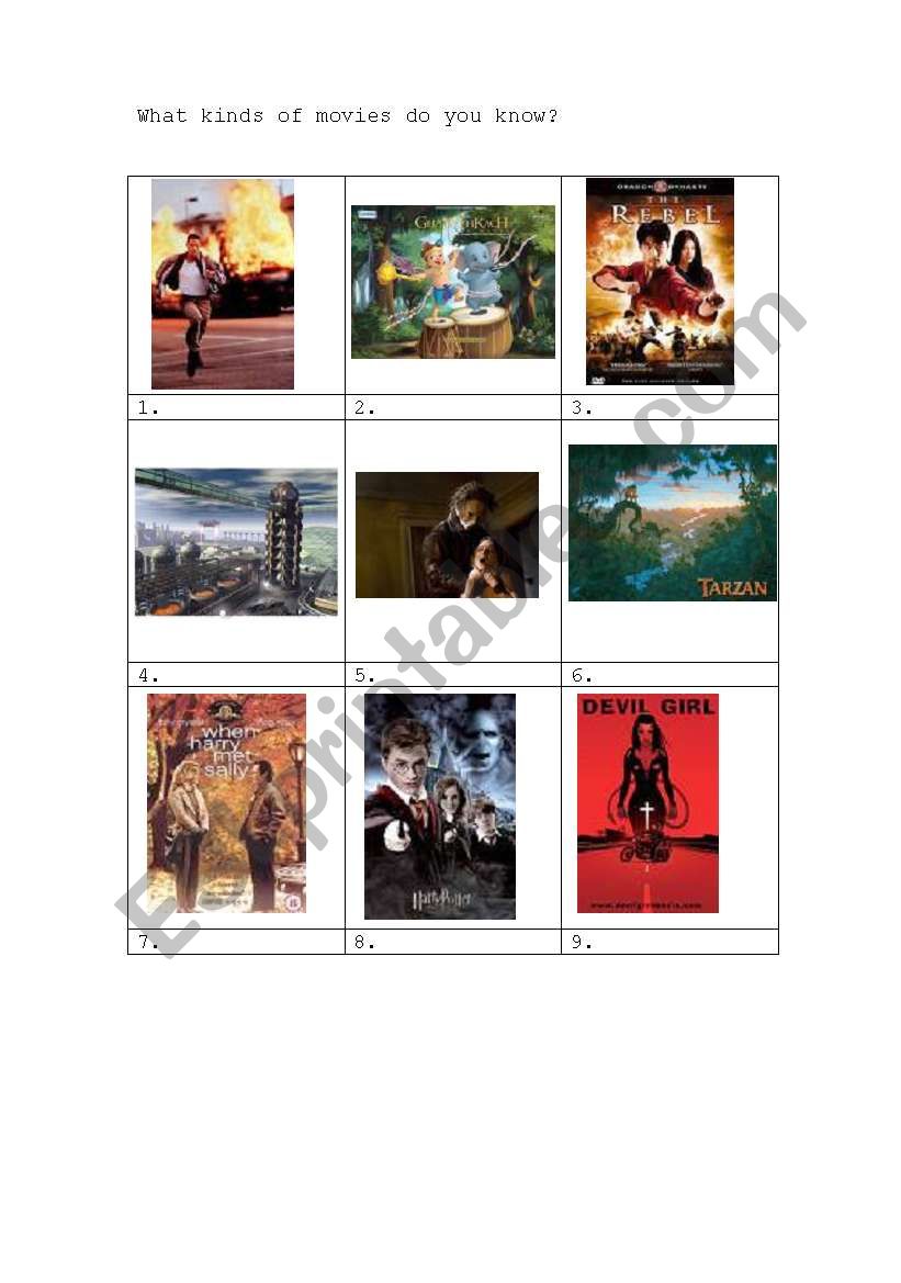 Kinds of movies worksheet