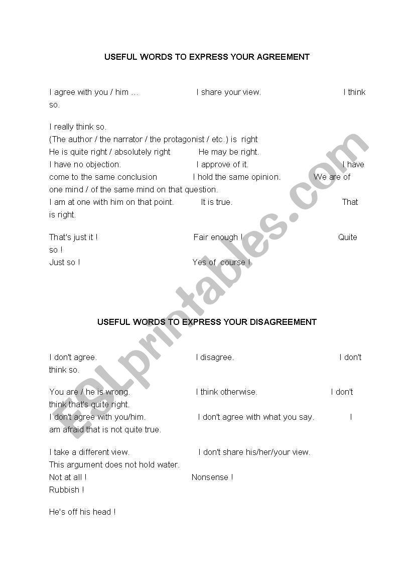 useful expressions for agreement and disagreement