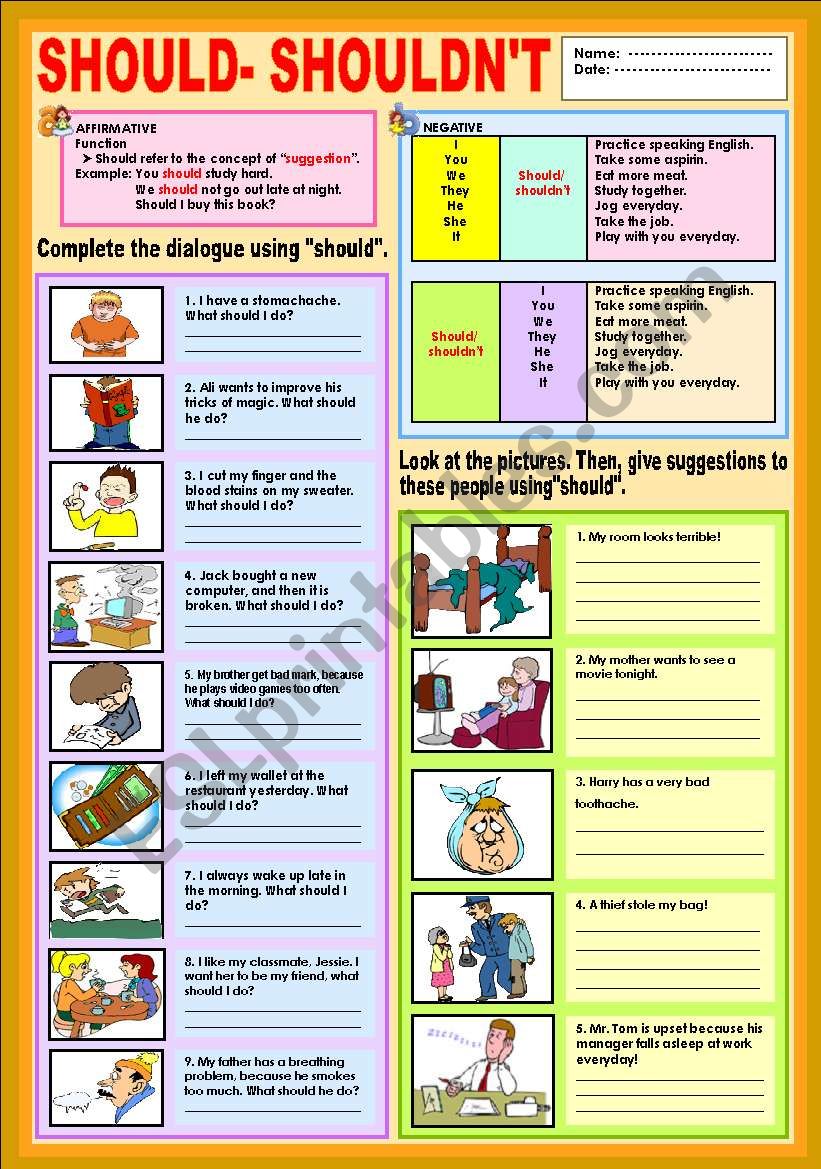 SHOULD - SHOULDNÂ´T worksheet