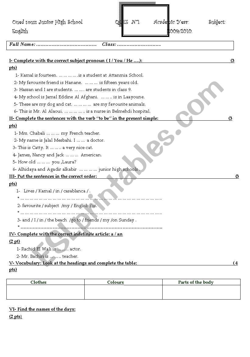 QUIZ  FOR beginners  worksheet