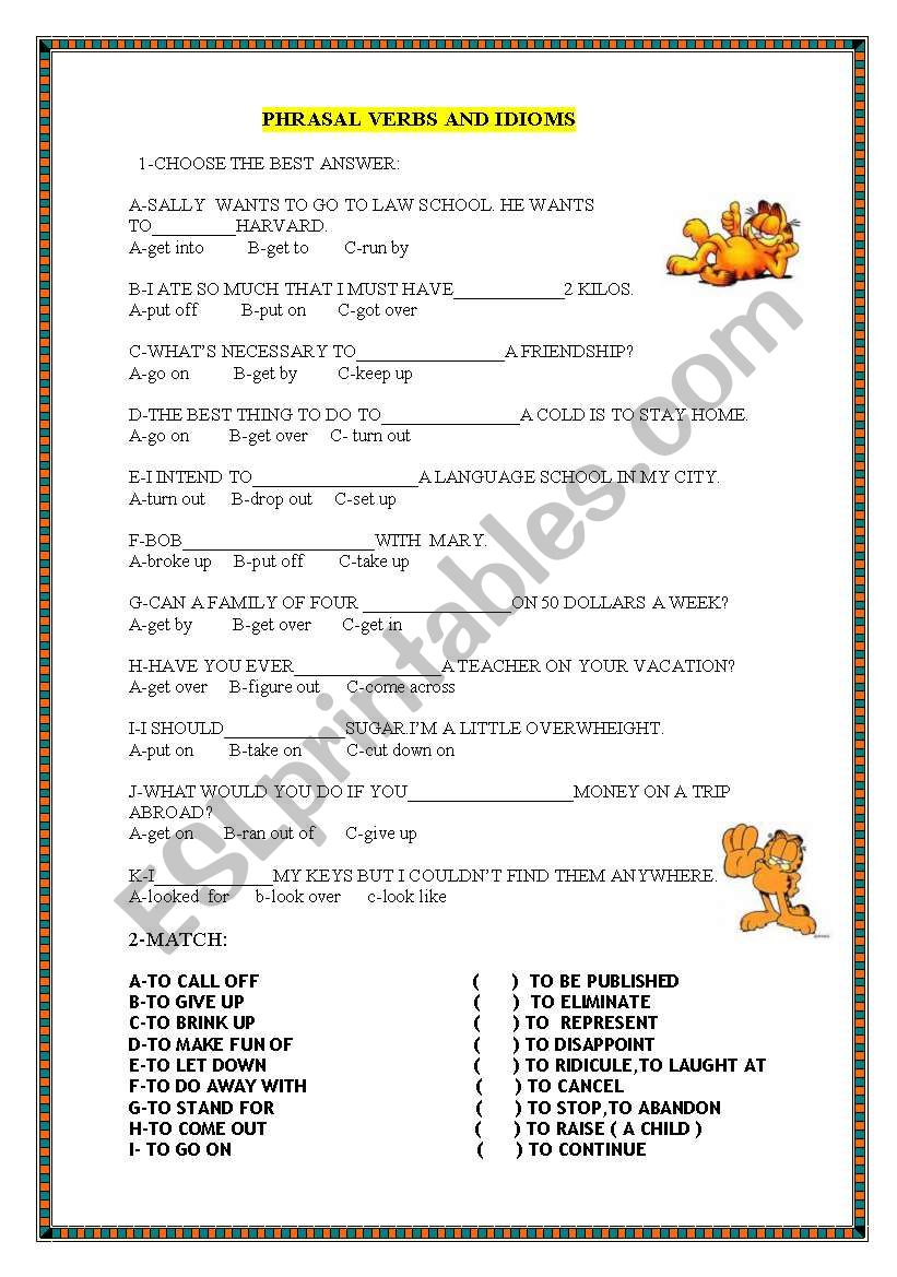 PHRASAL VERBS AND IDIOMS worksheet