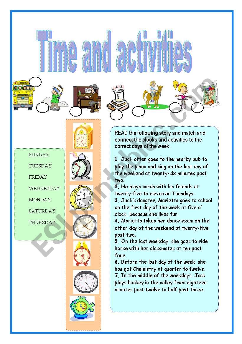 Time and activities worksheet