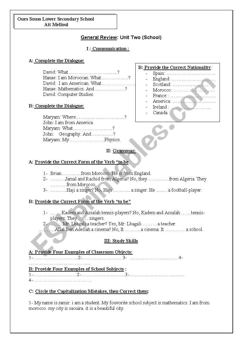 General review  worksheet