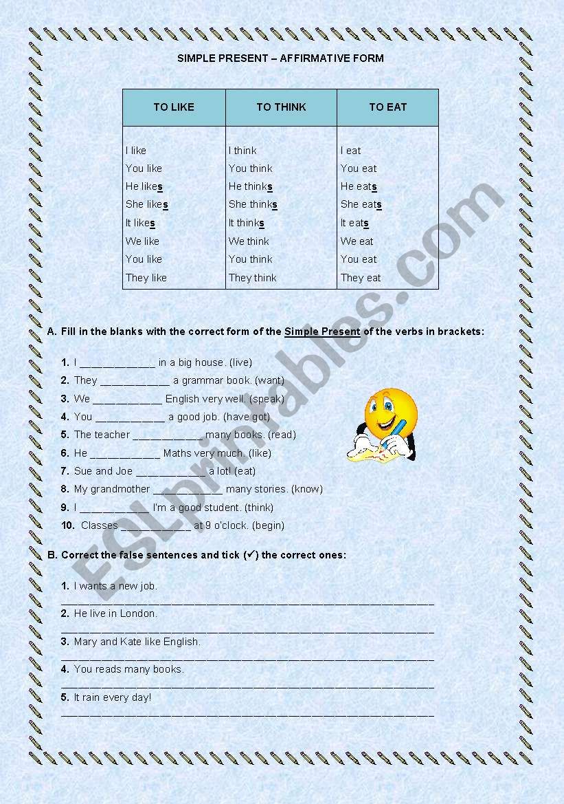 Simple Present Worksheet - systematization and exercises