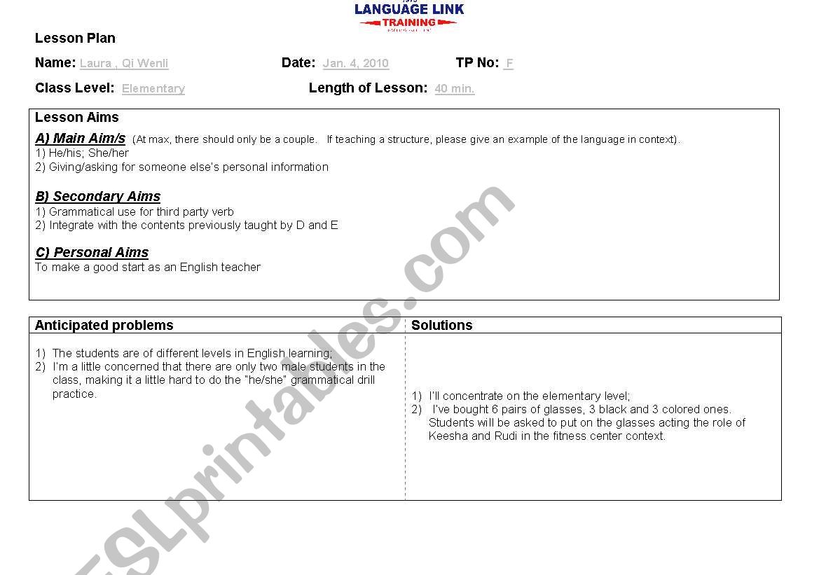 Lesson Plan worksheet