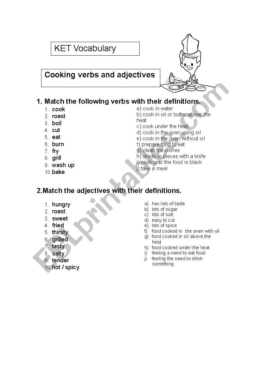 KET vocabulary: cooking verbs and adjectives