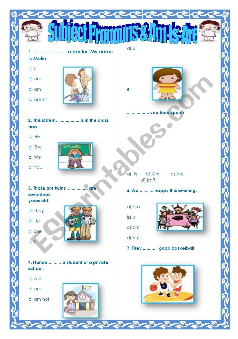 Subject pronouns & to be (present) test