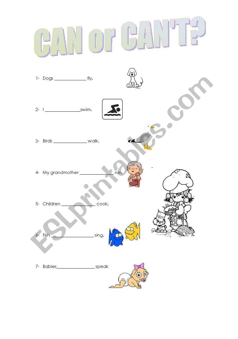 English worksheets Can or Can´t