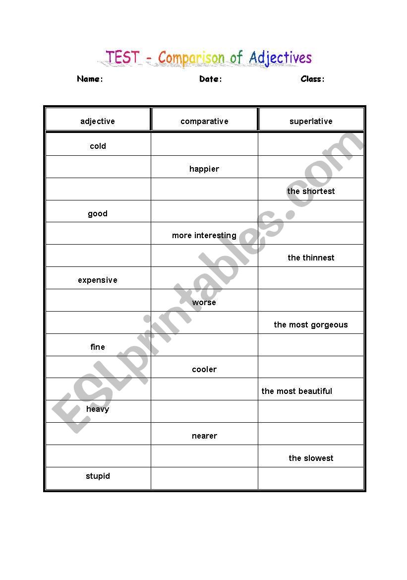 TEST - Comparison of Adjectives