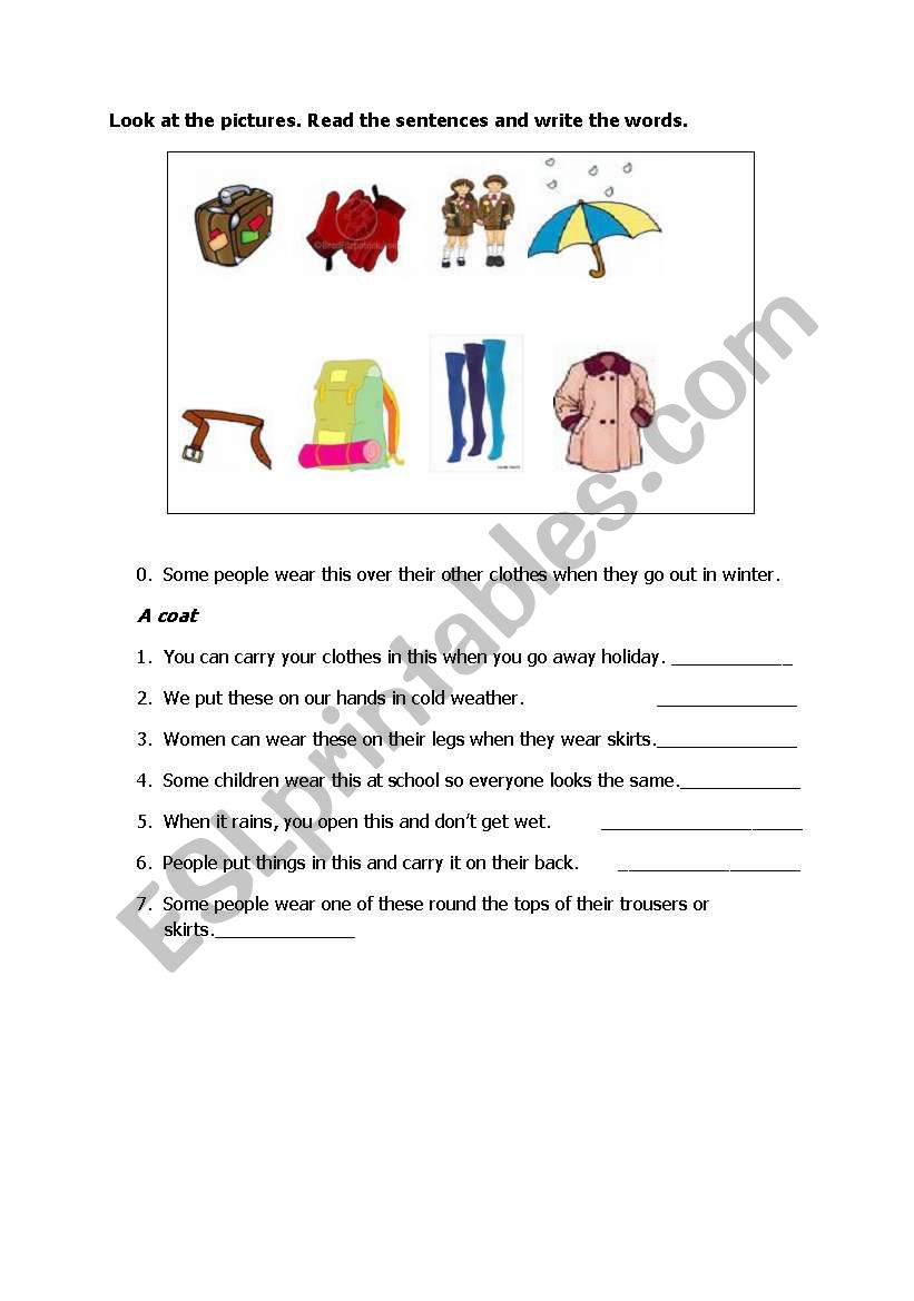 clothes worksheet