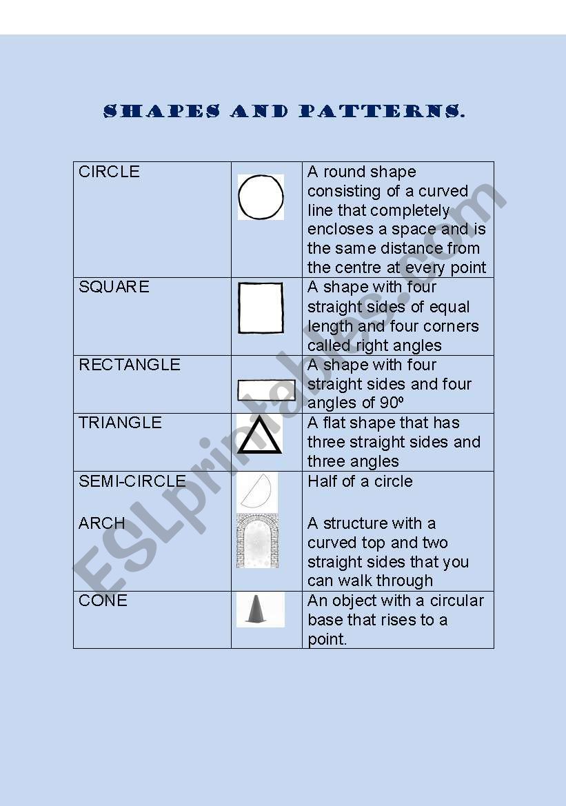 SHAPES AND PATTERNS worksheet