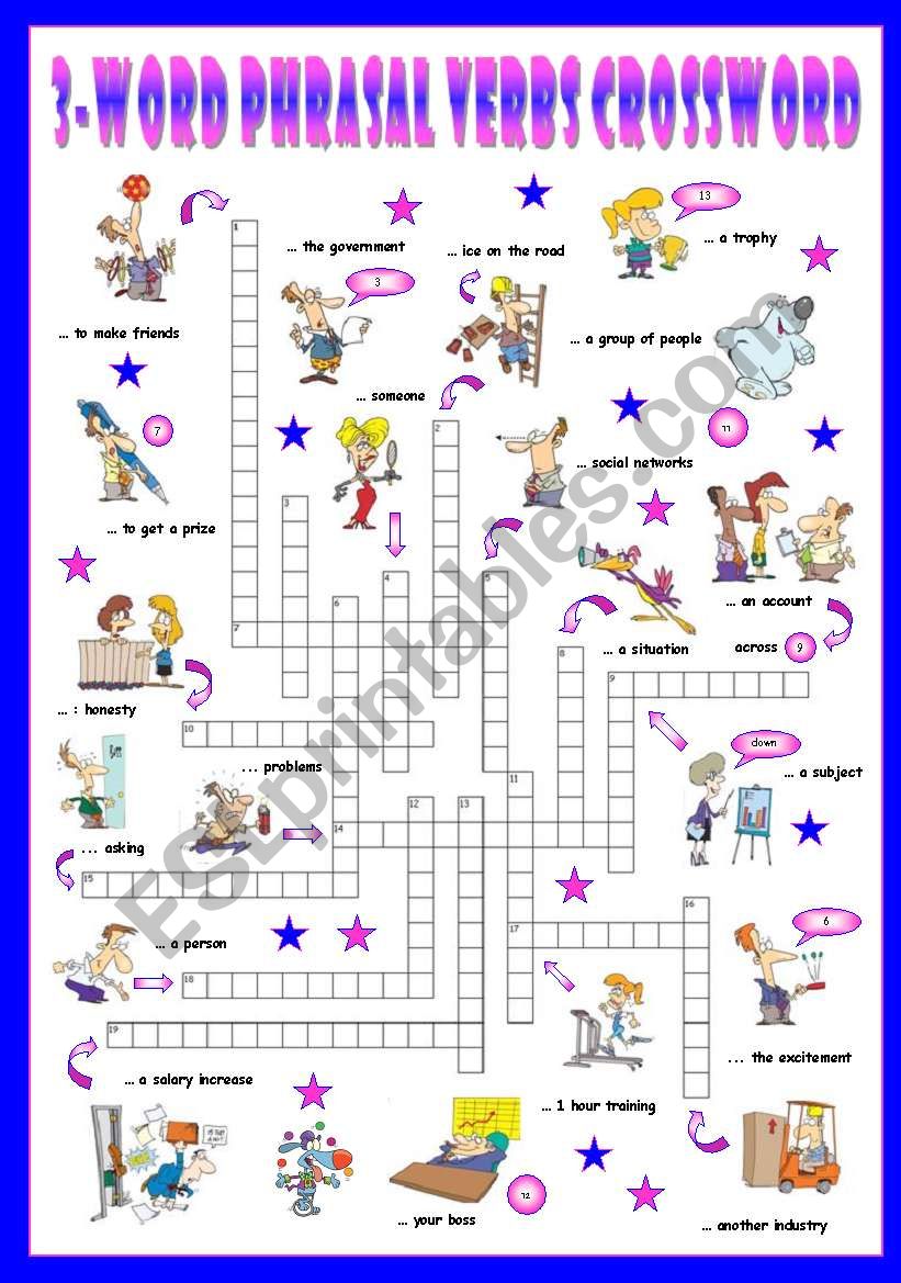 Third series of 3 Word Phrasal Verbs Crossword (Part 3/3) ESL