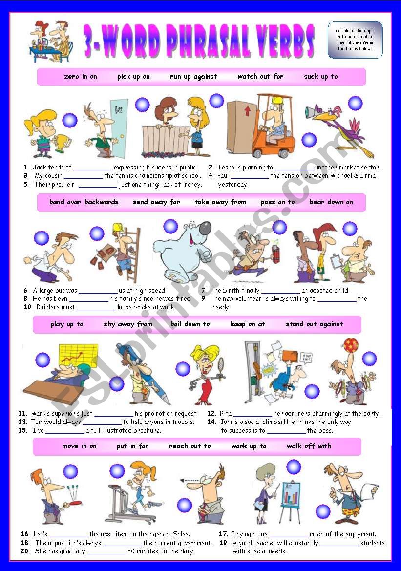 Third series of 3-Word Phrasal Verbs. Exercises (Part 2/3). Key included!!!