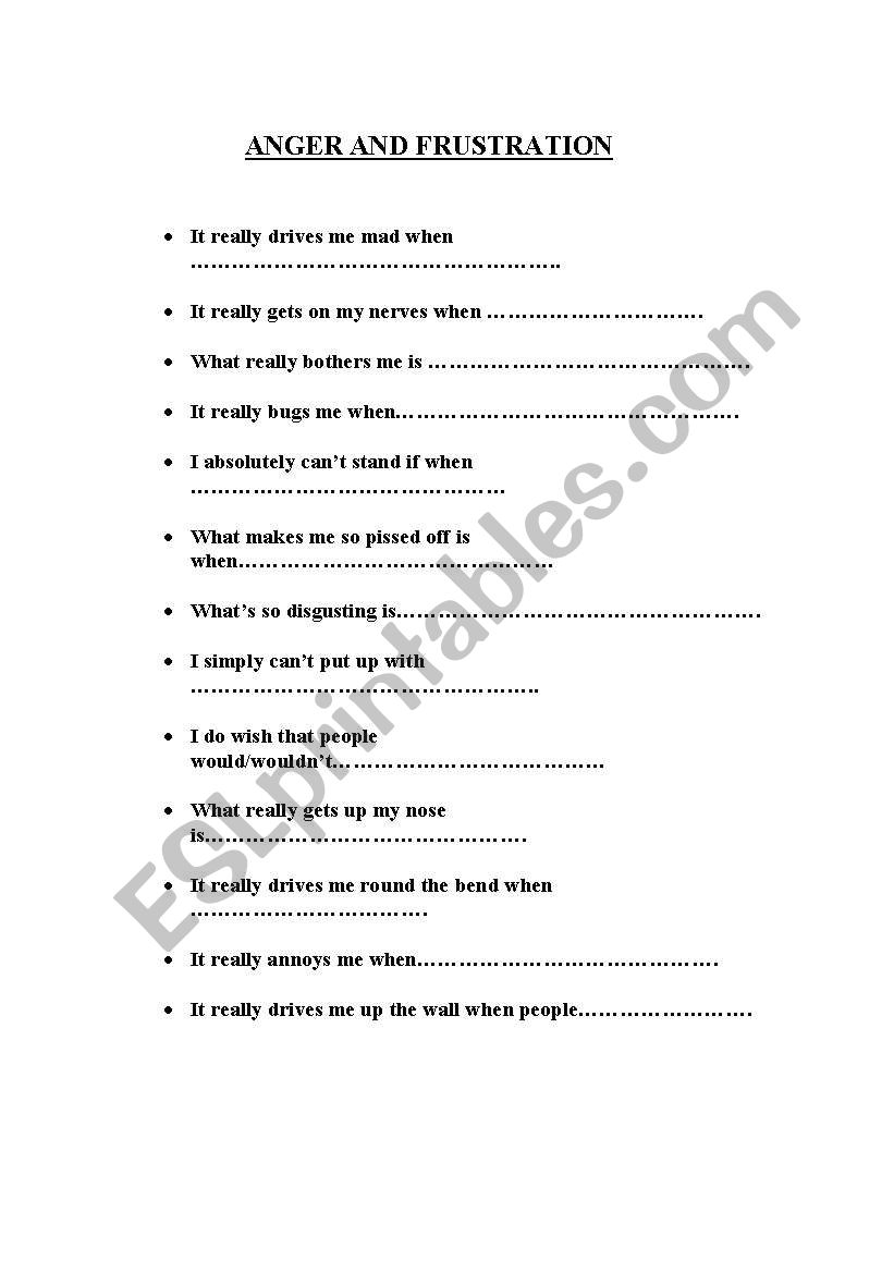 Anger and Frustration worksheet