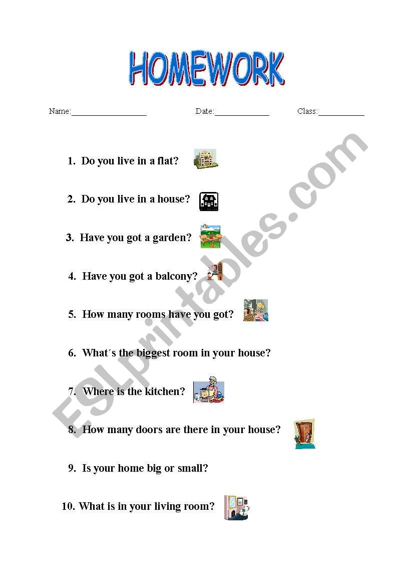 Homework - Our house worksheet