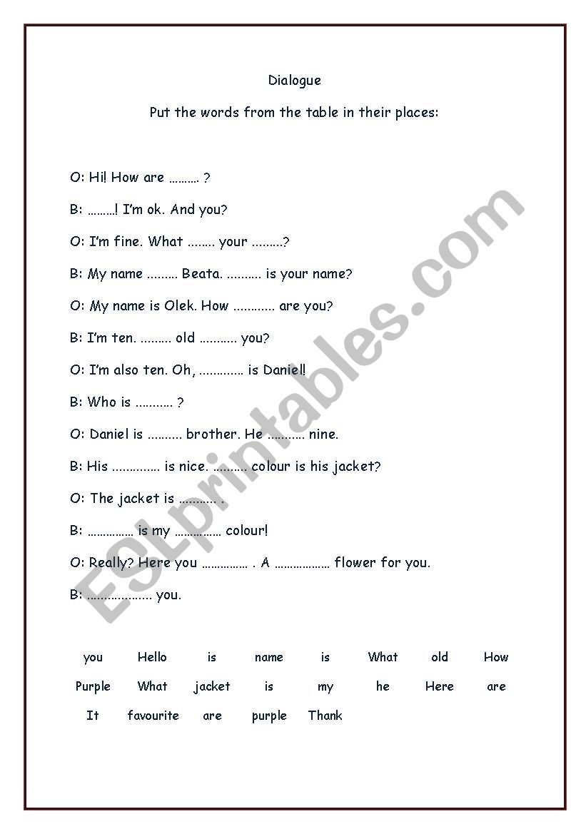 Dialogue worksheet