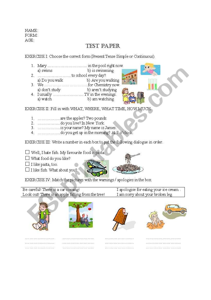 TEST PAPER - 5TH GRADE worksheet